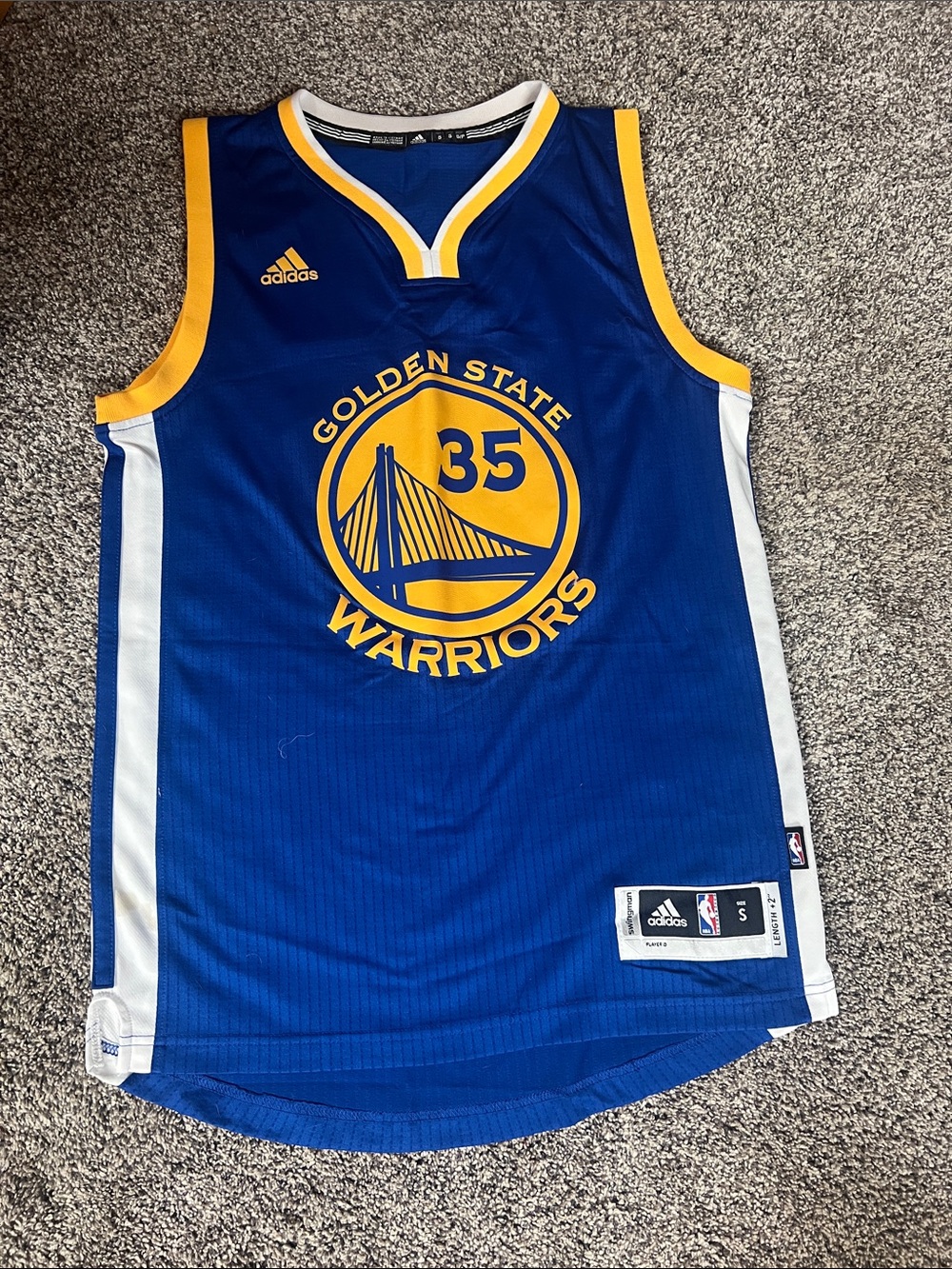adidas Golden State Warriors #35 Royal Blue and Yellow Jersey